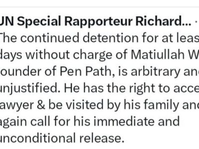 ریچارد بنت: ادامه بازداشت مطیع الله ویسا بنیان‌گذار راه قلم خود سرانه و غیر موجه است
