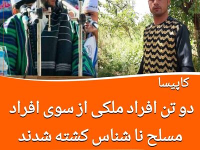 دو فرد ملکی از سوی افراد نا شناس در کاپیسا کشته شدند
